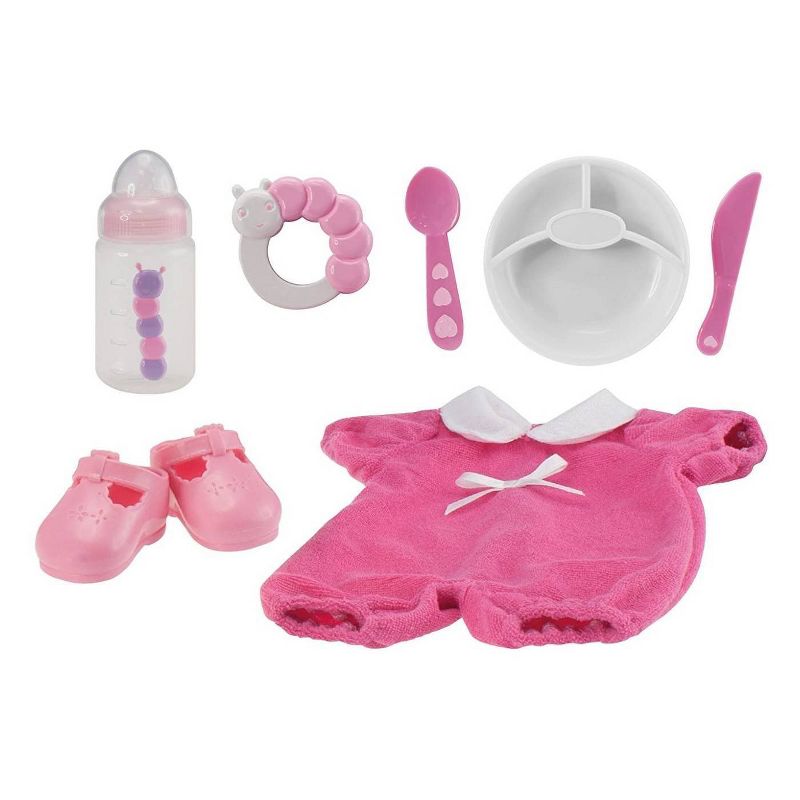 JC Toys Berenguer Boutique - 10 Piece Gift Set with Pink 15" Realistic Soft Body Baby Doll - Open/Close Brown Eyes