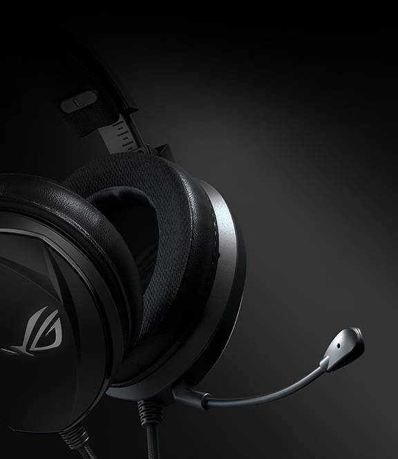 ASUS ROG Theta Electret 3.5mm Gaming Headset, with a certified built-in boom microphone and multiplatform support for PC, game consoles, and mobile devices