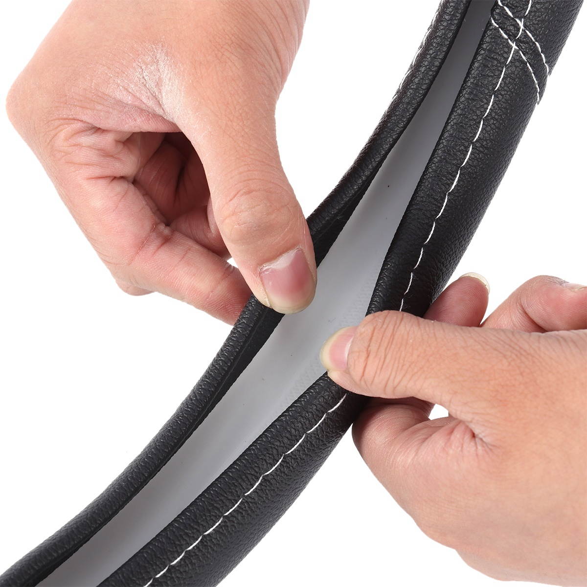 38cm Universal Car Leather Steering Wheel Breathable Anti-slip Cover Wheel Sleeve Protector(Black and Red)