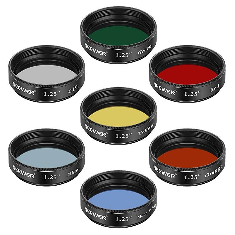 125 inches Telescope Moon Filter CPL Filter 5 Color Filters SetRed Orange Yellow Green Blue Eyepieces Filters for Enhancing Definition and Resolution in Lunar Planetary Observation