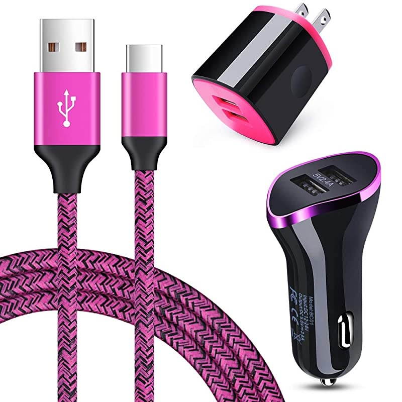 Dual USB Type C Car Charger Charging Block Wall Plug with 6ft USB C Fast Charging Cable for Samsung Note 20 10 S20 FE S10 A50 A51 A21, LG K51 Stylo 6 5 4 V50 G8 G7 ThinQ Q7, Moto G9 G8 G7 G6