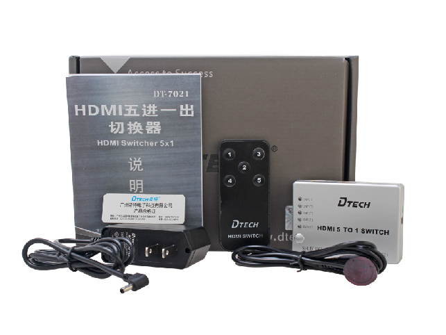 DTECH DT-7021 5-to-1 HDMI Video Switch with Remote Control,5-Port HDMI Switcher Selector Splitter +Remote; Switch 5 HD devices to 1 HDTV
