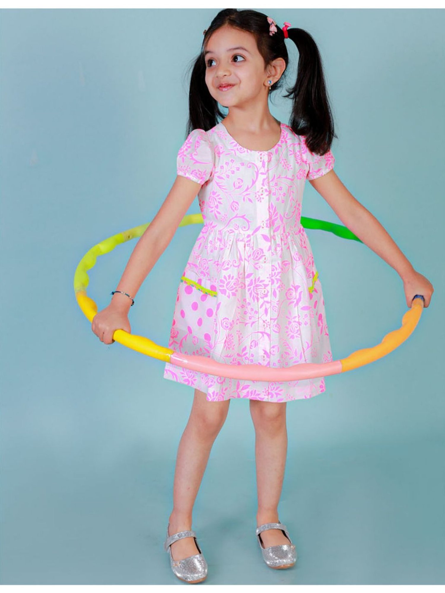 Lil Drama Kids Light Pink & White Floral Print Dress