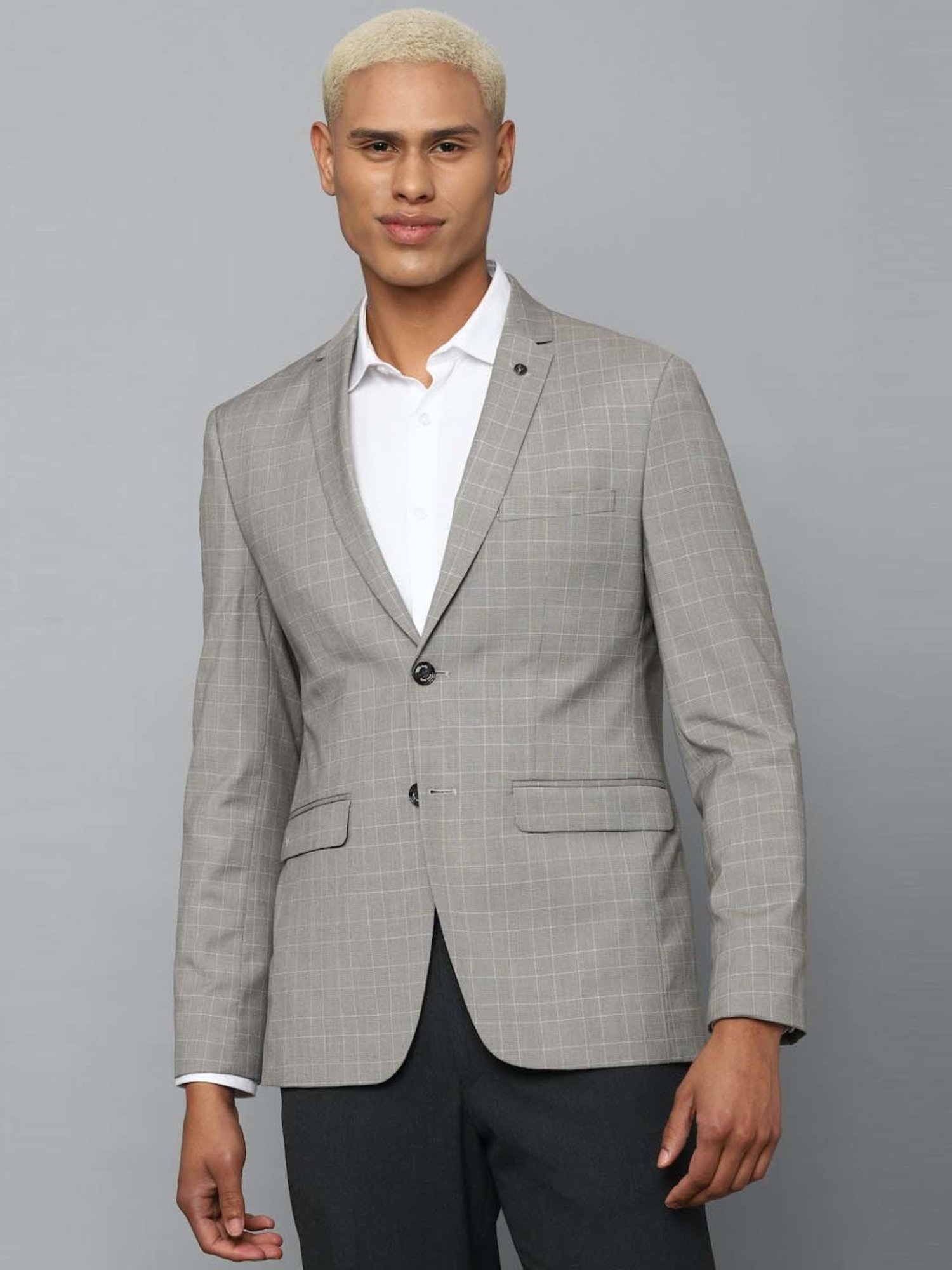 Allen Solly Grey Slim Fit Checks Blazer
