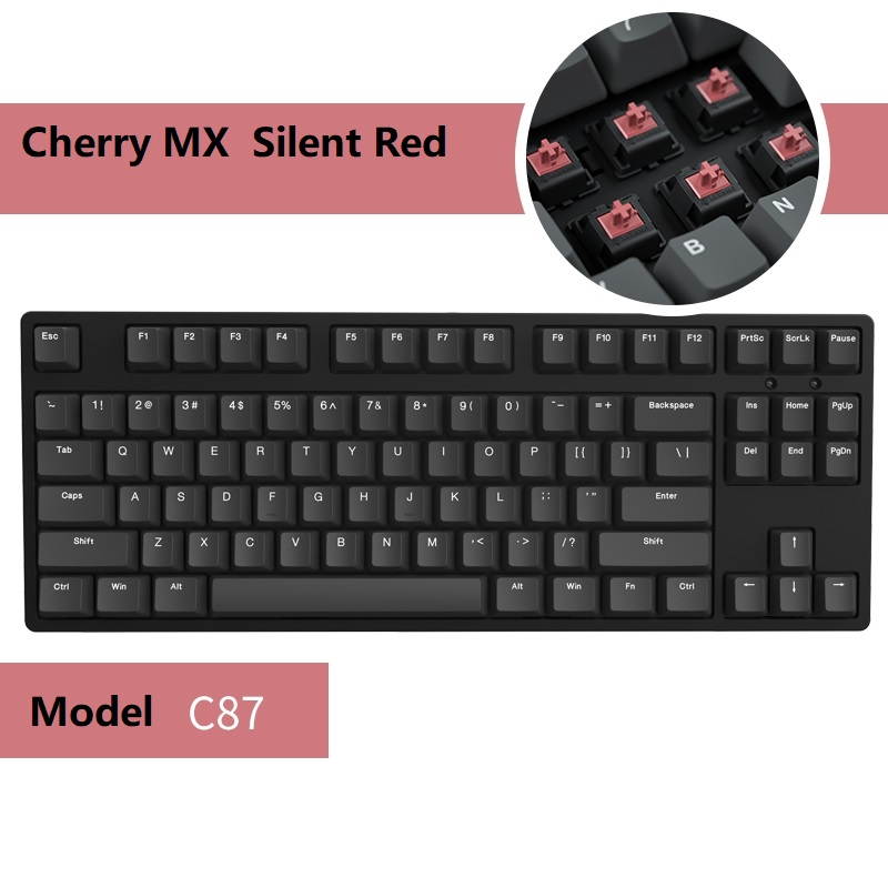 iKBC C200  87 Keys TKL Mechanical Keyboard with Cherry MX Silent  Red Switch, Black  PBT Double Shot Keycap, N-Key Rollover and 6 Anti-ghosting Keys( No Light Version)