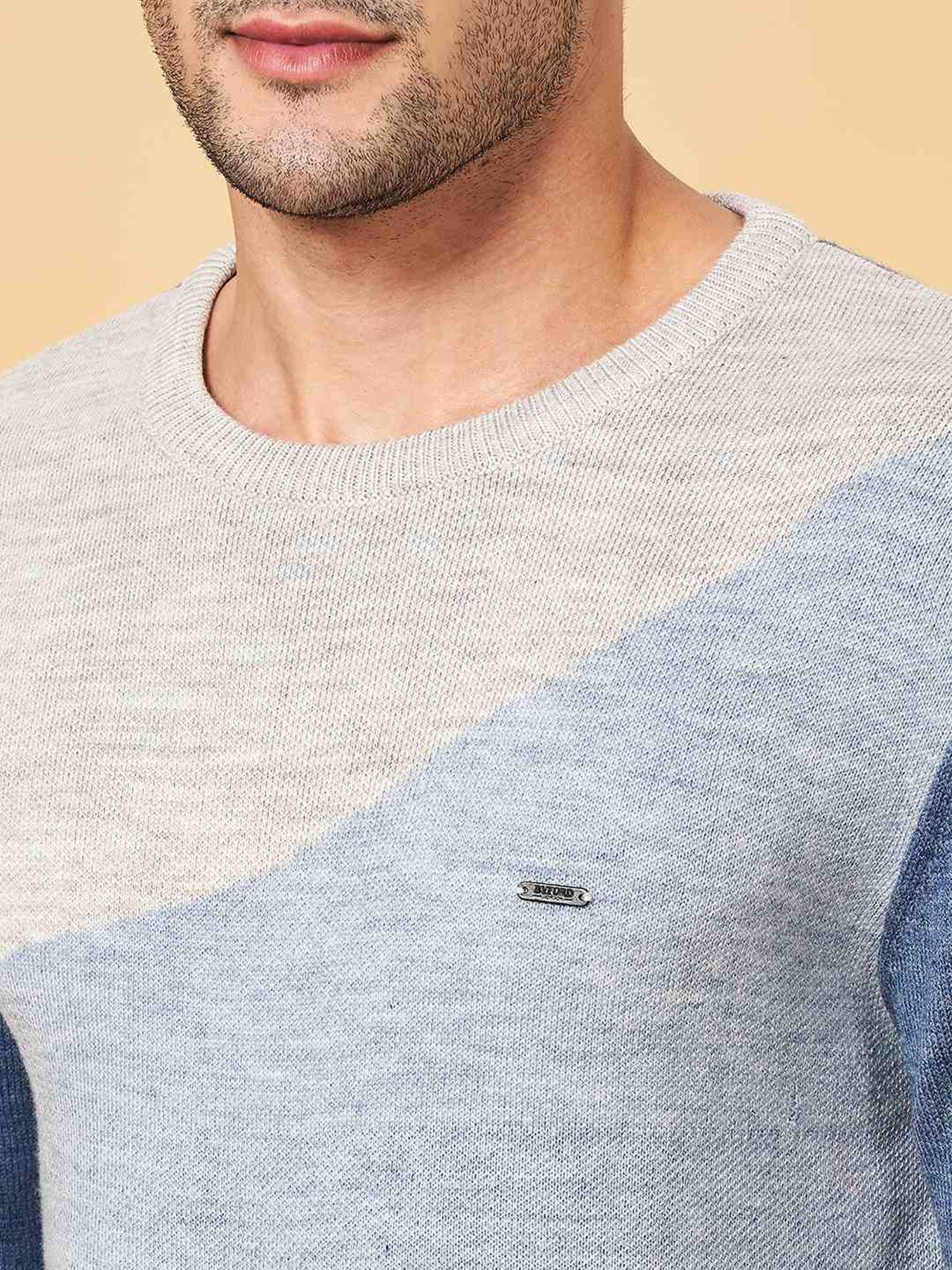 Byford by Pantaloons Blue Slim Fit Self Pattern Sweater