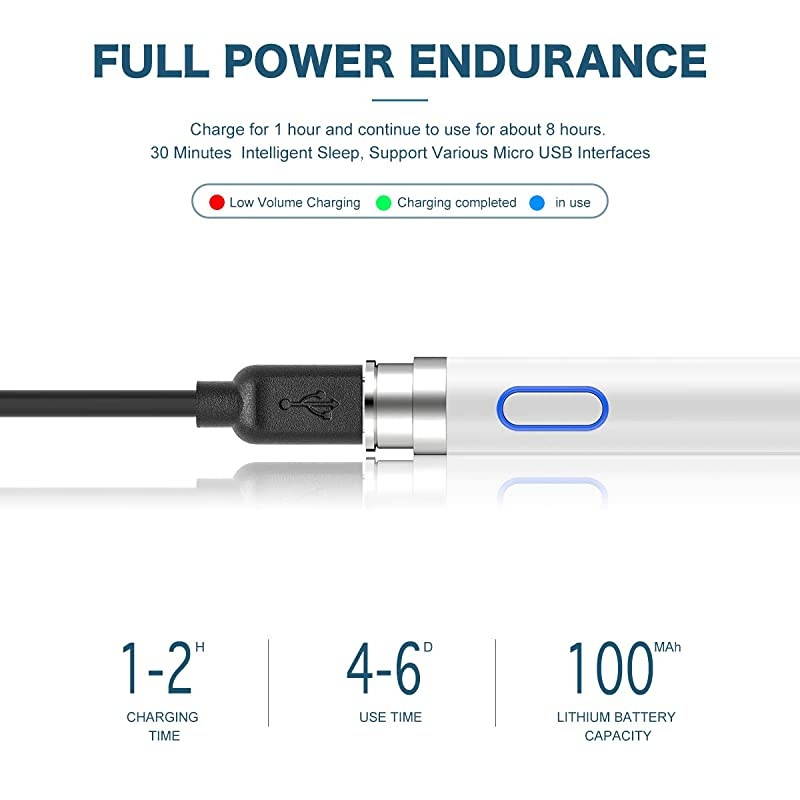 Stylus Pen for Touch Screens  Rechargeable 15 mm Fine Point Active Stylus Pen Smart Digital Pencil Compatible with iPad and Most Tablets High Precise Pencil with Glove