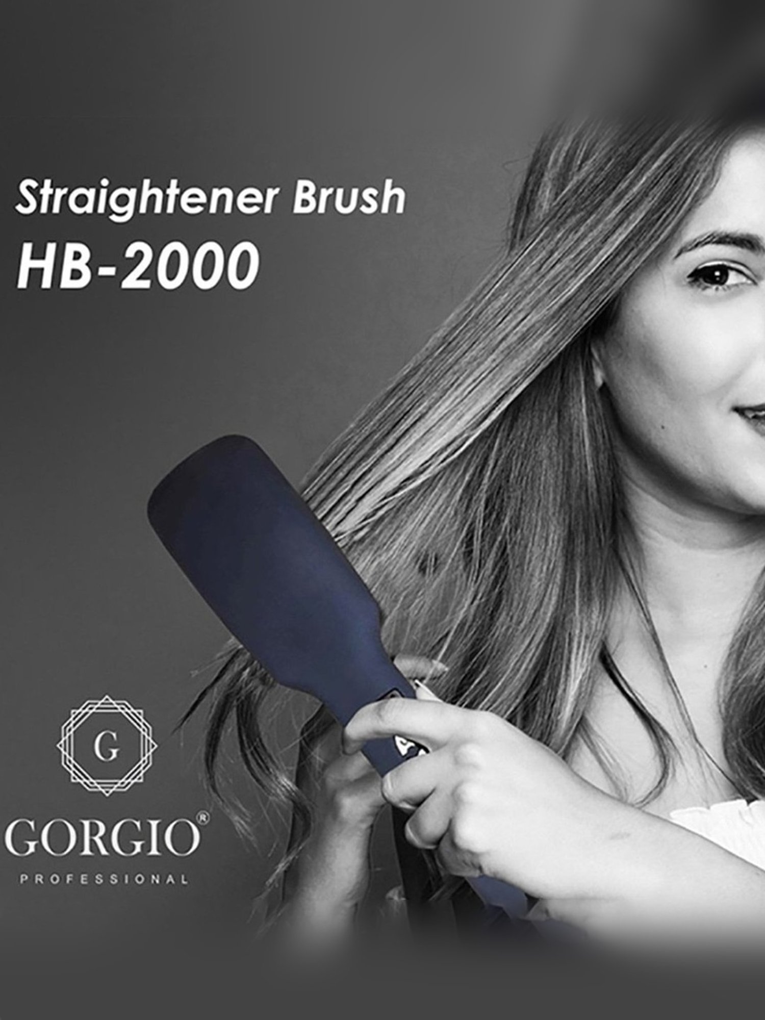 Gorgio Professional HB2000 Hair Straightener Brush with Ceramic Coating (Black)