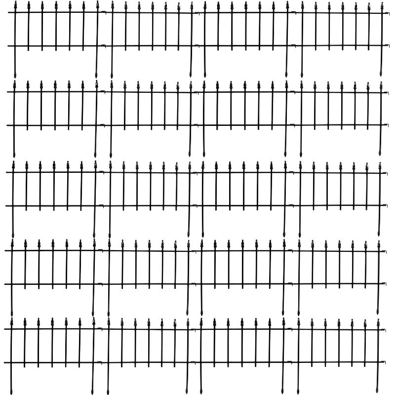 Plow & Hearth - Pewter Wrought Iron Fence - Outdoor Garden Edging with Decorative Design