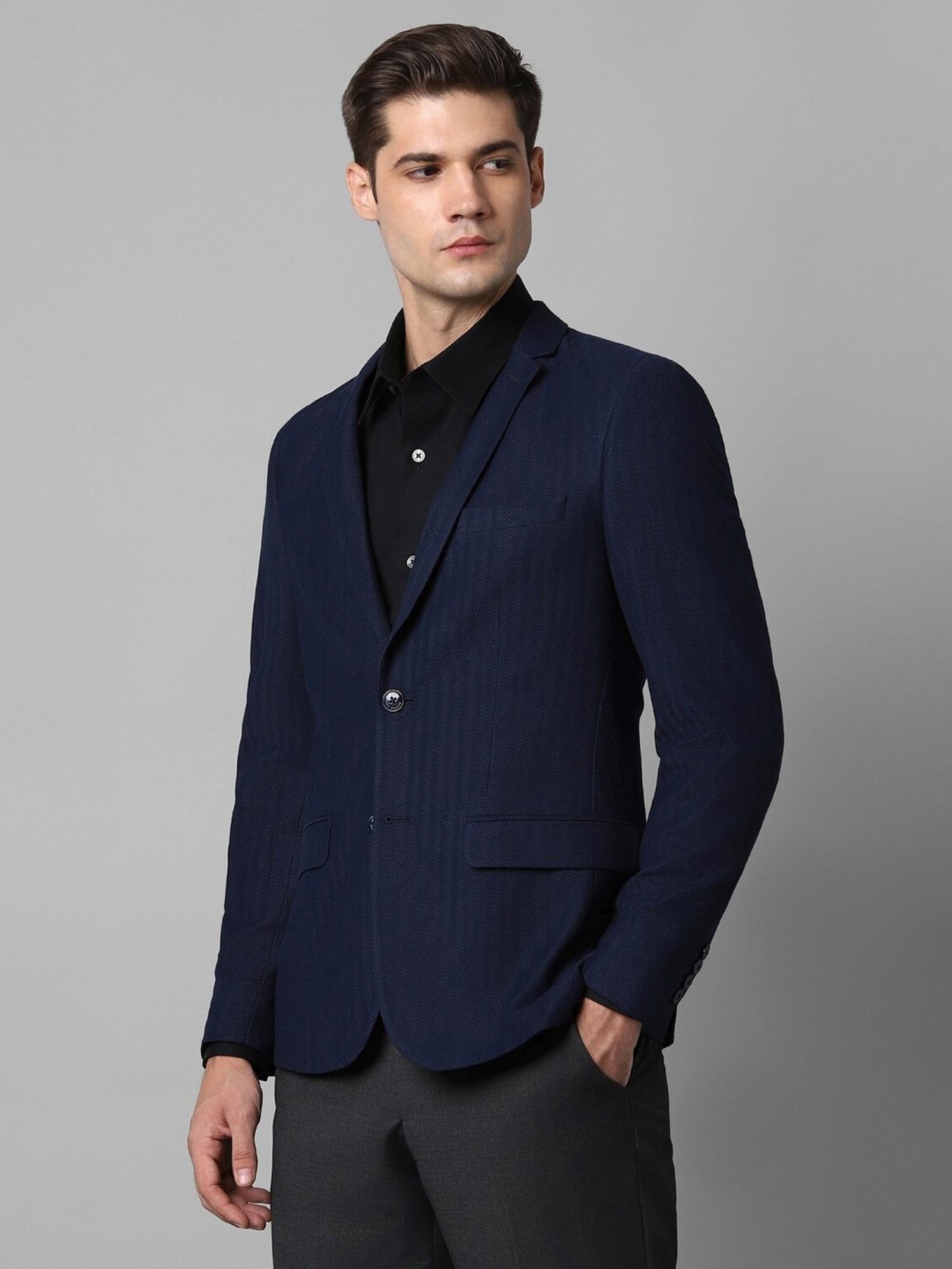 Louis Philippe Sport Navy Slim Fit Striped Blazer