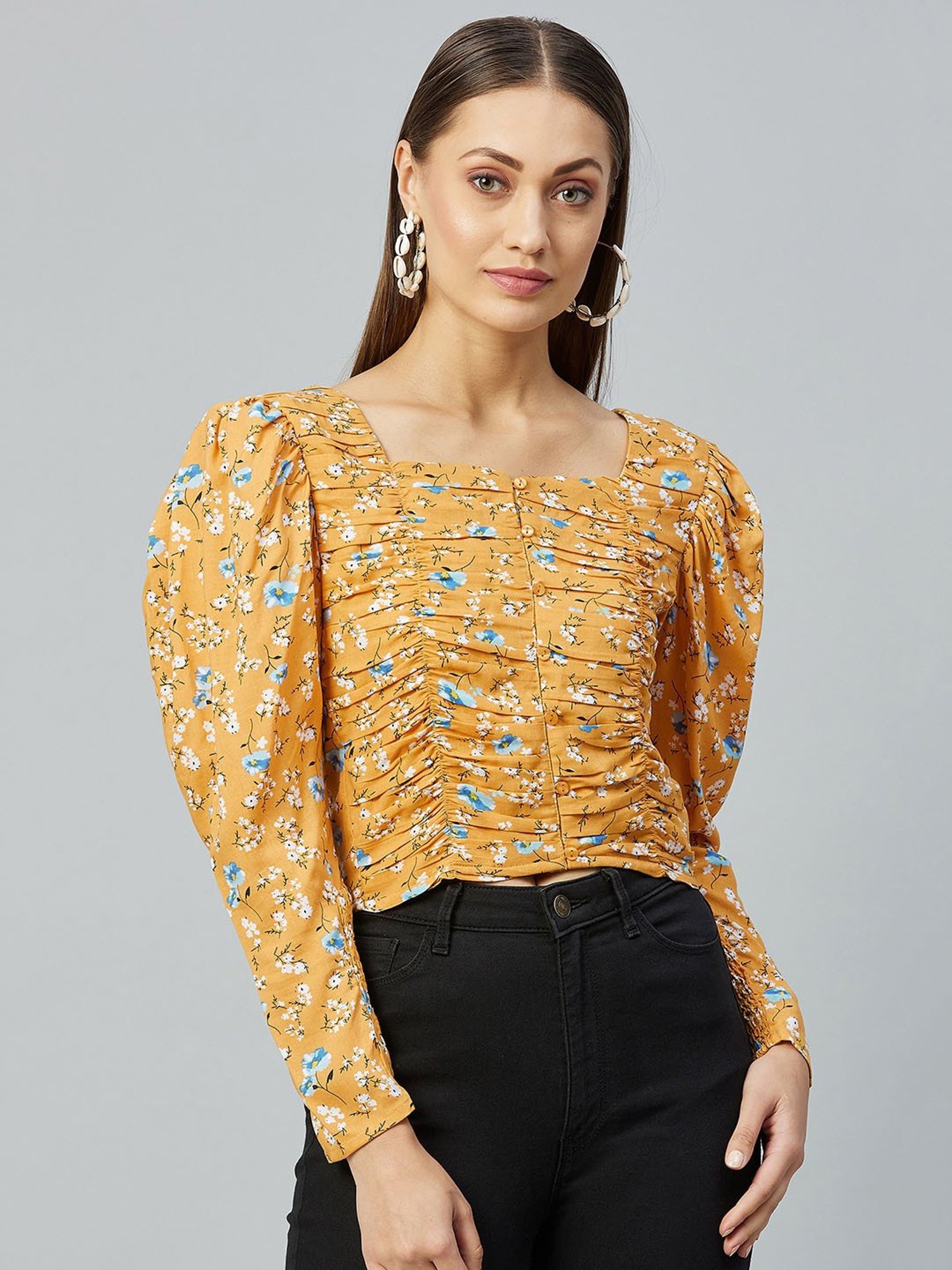 Marie Claire Mustard Floral Print Top