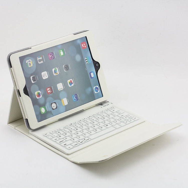 Silicone Bluetooth Keyboard Case For Apple iPad Air 2 / 1 Tablet, Slim PU Leather Folio Stand Case Cover + Soft QWERTY Keyboard