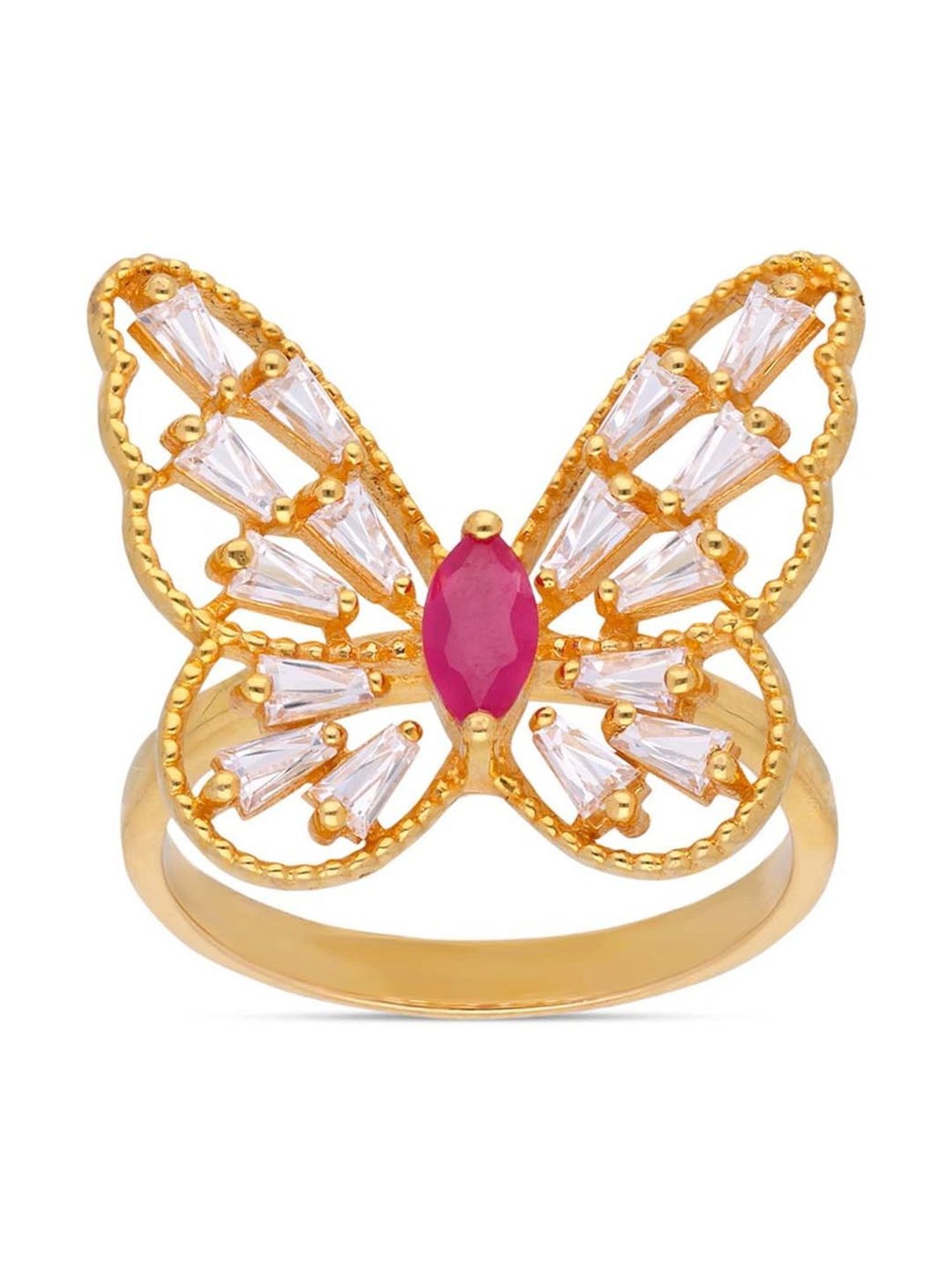 CKC Ethereal Beauty: Gold Butterfly Ring Set with Color Stone and Zircon