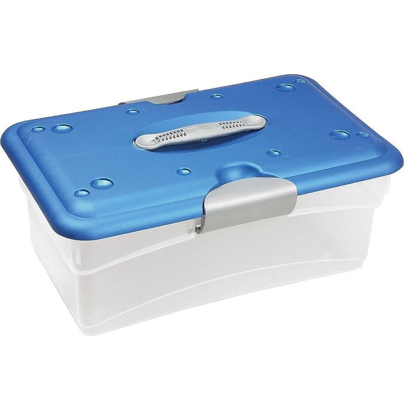 Homz Medium Tote-N-Go Mobile Tote Clear/Blue (7881STMB.06) 