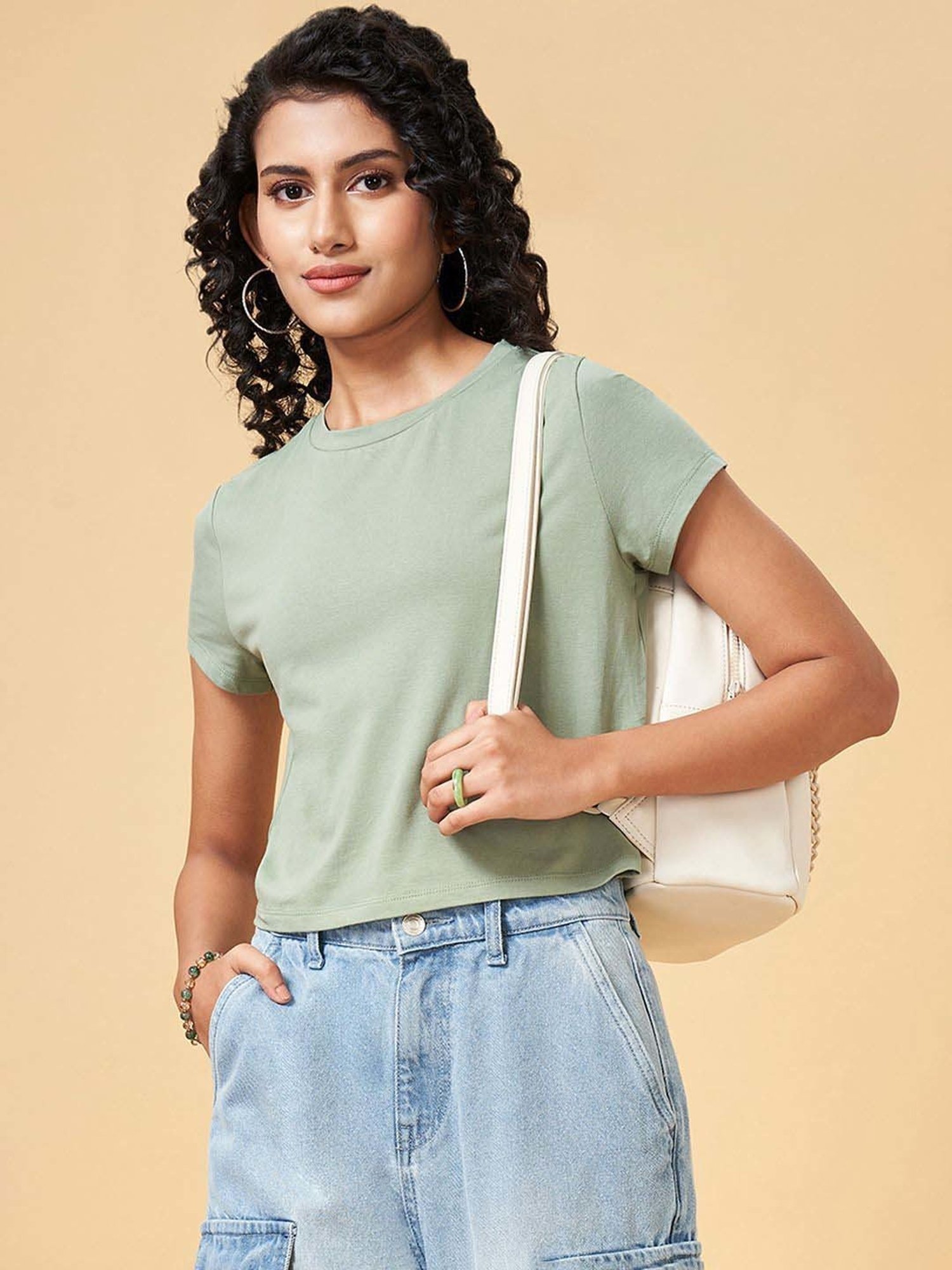 People by Pantaloons Green Plain Top