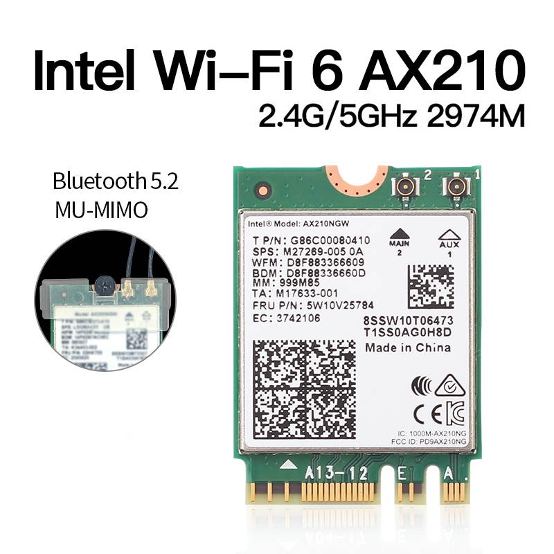 Dual Band 2974Mbps AX210NGW 802.11ax/ac Wireless card For Intel WI-FI 6E AX201 M.2 NGFF Bluetooth 5.2 Wifi Network Wlan 2.4G/5G
