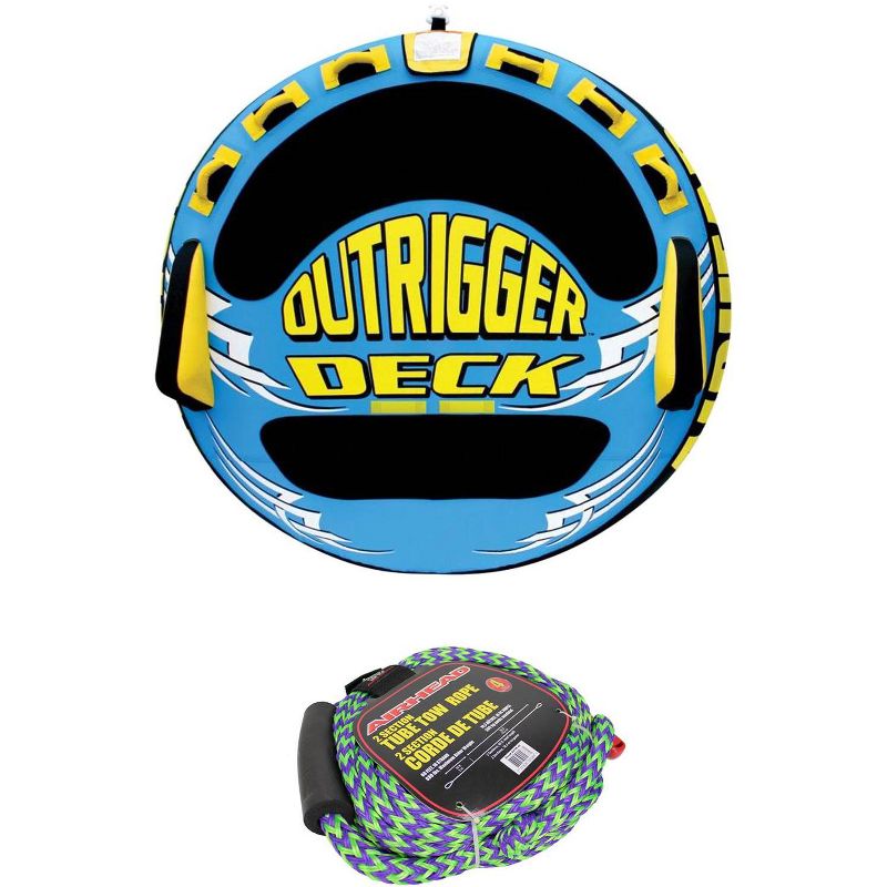 Airhead Outrigger Inflatable Triple Rider Towable Tube w/ 50-60' Boat Tow Rope