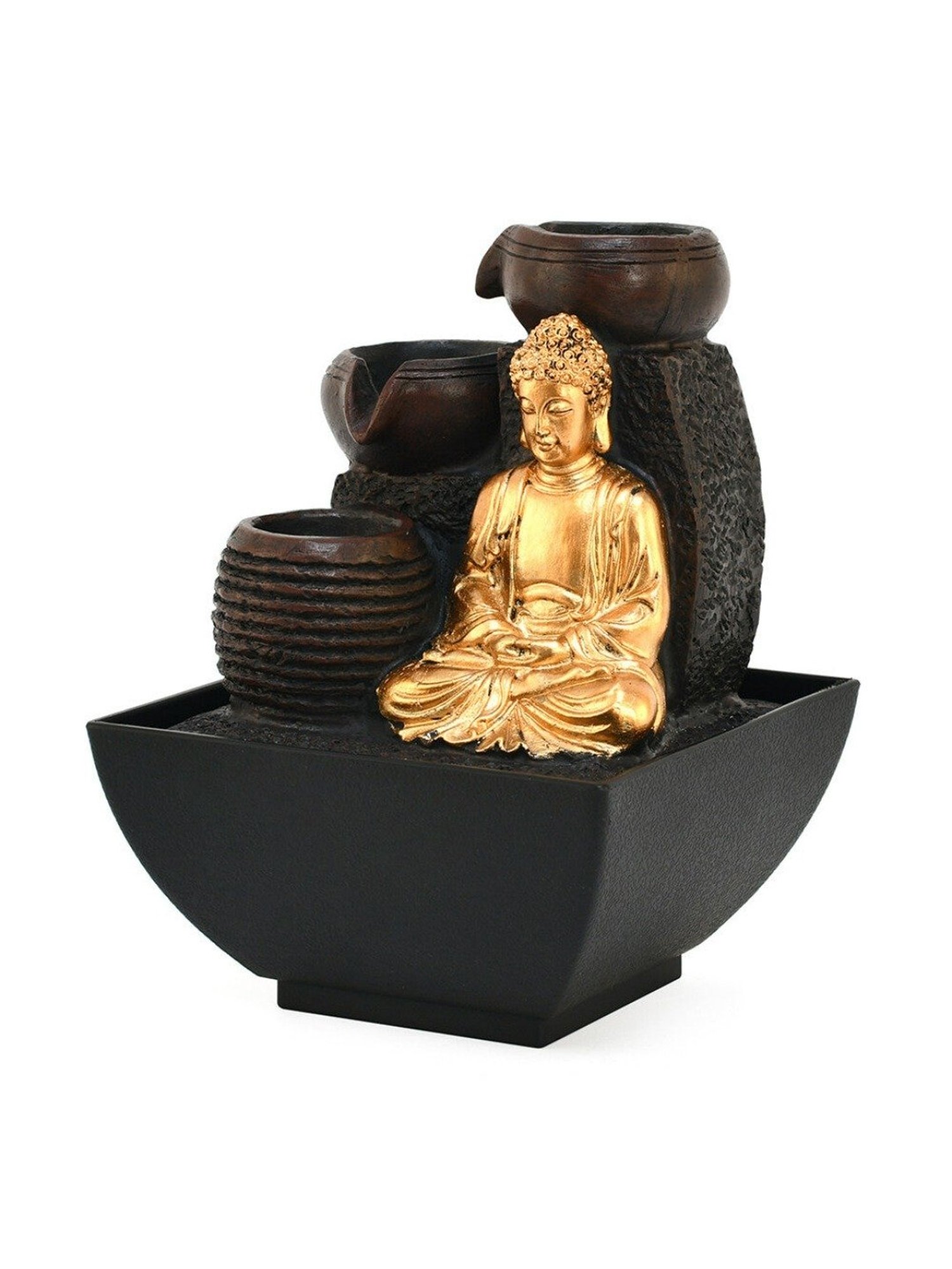 @home by Nilkamal Gold & Brown Resin Meditating Buddha Decorative Water Fountain