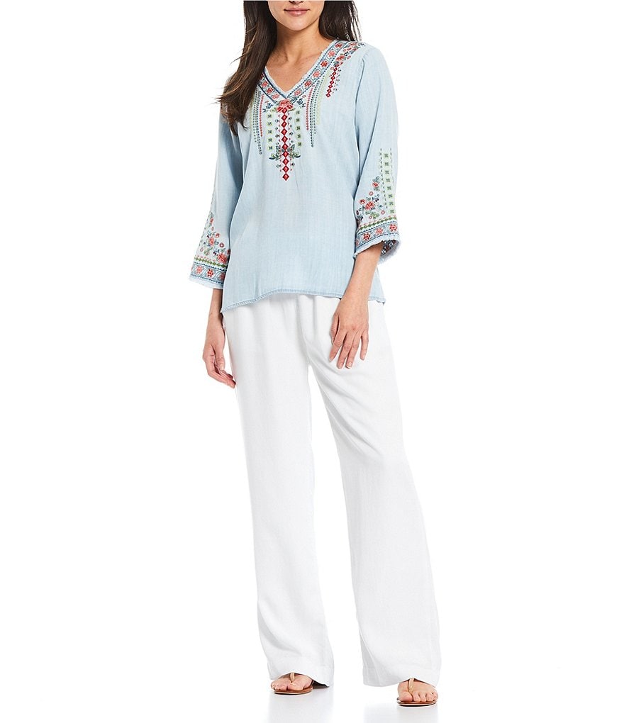 Reba Pull On Slant Pocket Chambray Pants