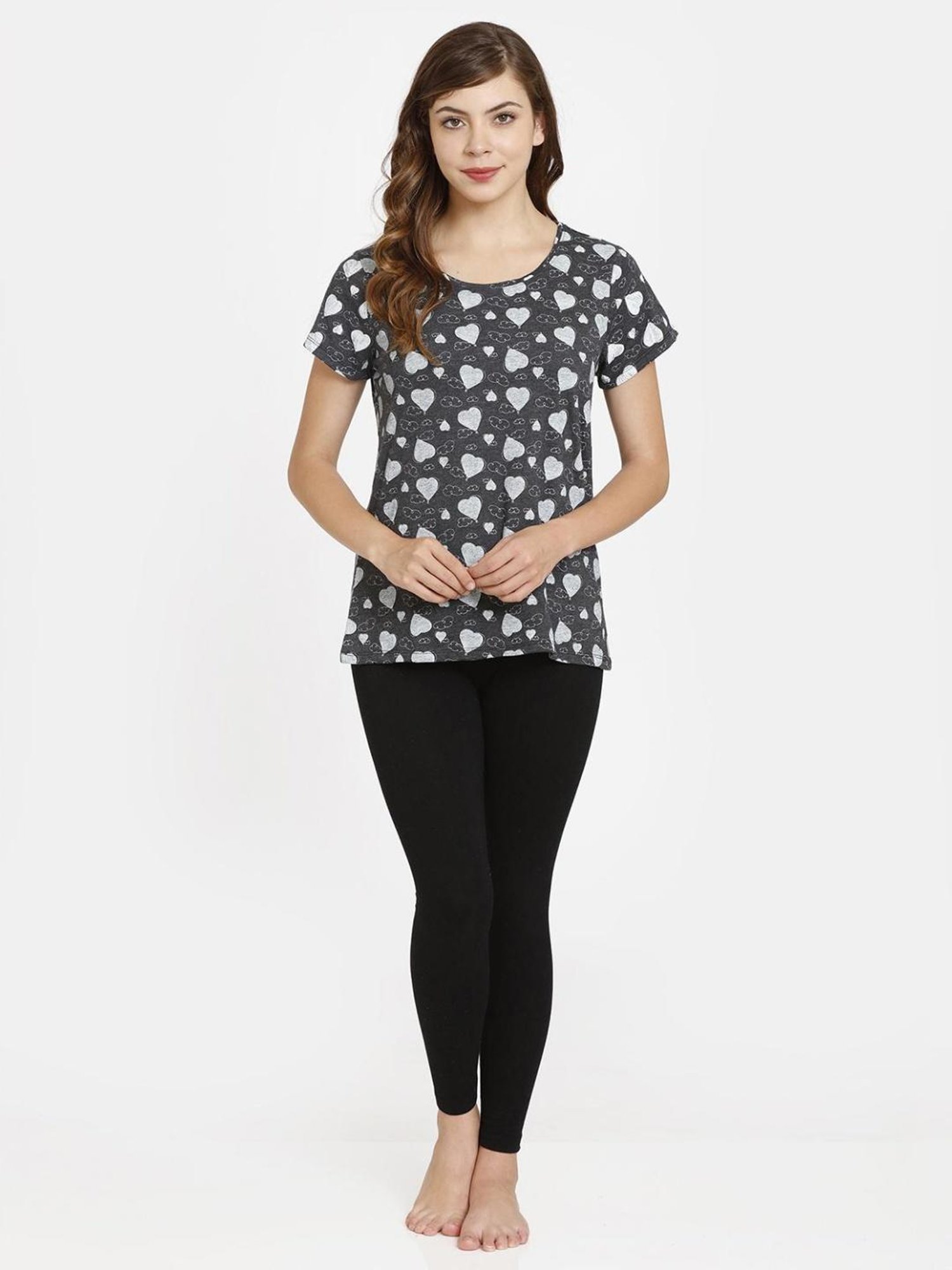 Rosaline by Zivame Charcoal Grey Printed Sleep Tees