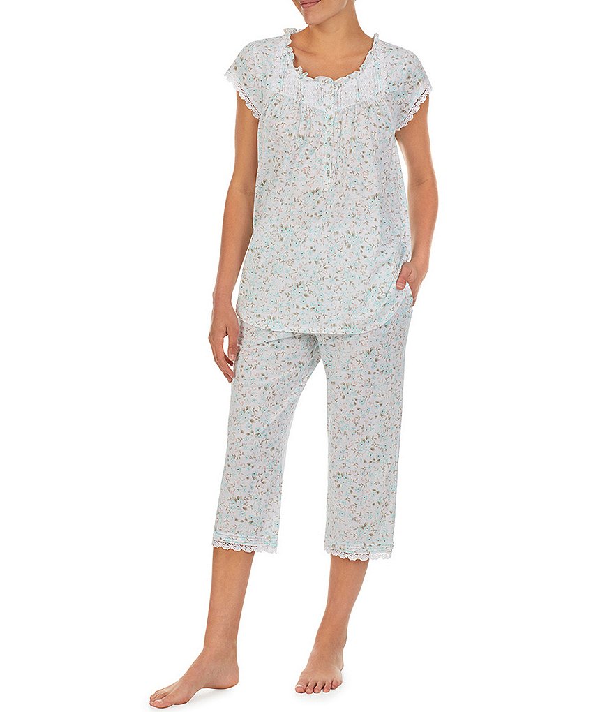 Eileen West Floral Print Scoop Neck Jersey Knit Capri Coordinating Pajama Set
