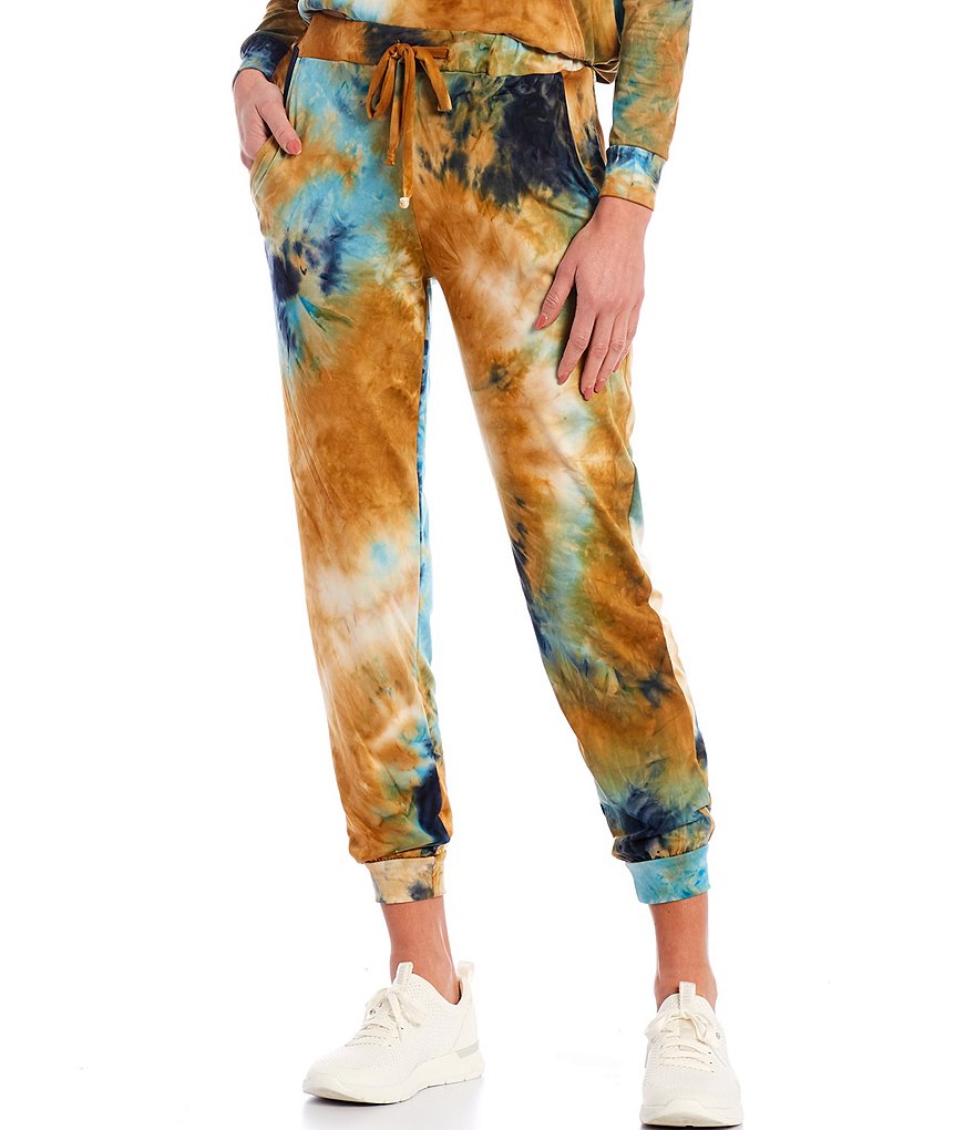 Laila Jayde Tie Dye Printed Brushed Knit Lounge Jogger Drawstring Pants
