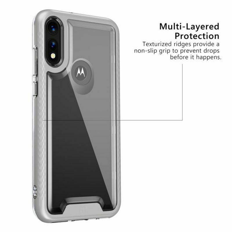 For  Moto E 2020 Clear Silver Hard Hybrid Case with Screen Protector
