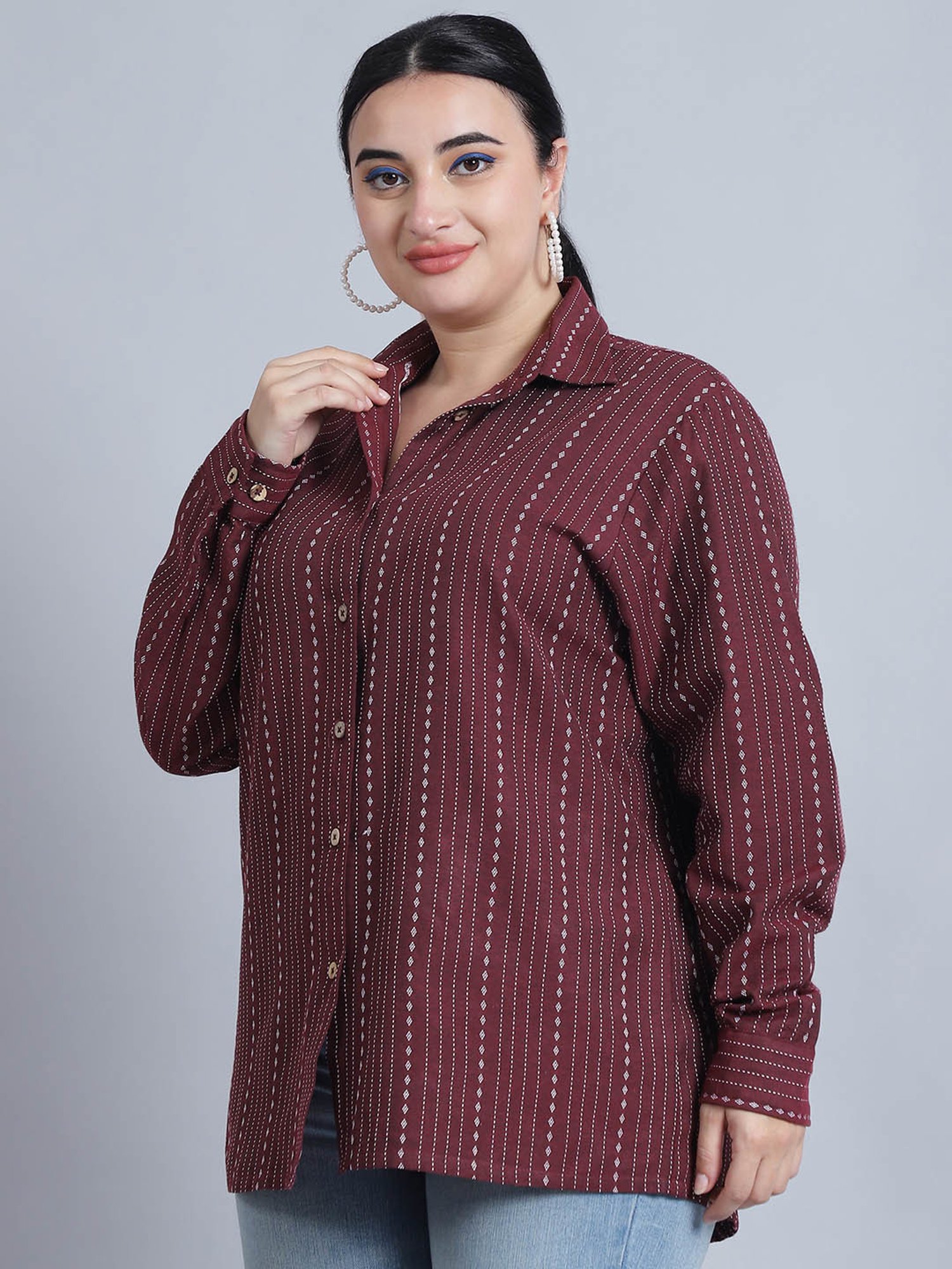 Moms Maternity Maroon Striped Plus Size Shirt