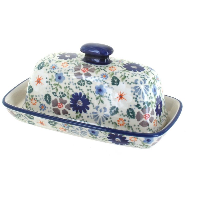 Blue Rose Polish Pottery Carnival Butter Dish