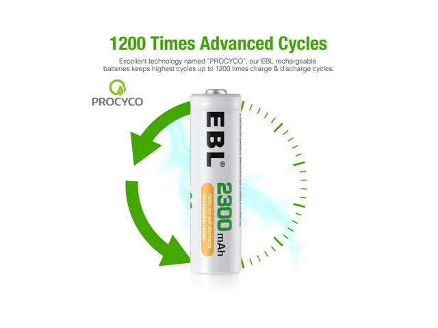 EBL 16 Pack 2300mAh AA Ni-MH Rechargeable Batteries, Battery Case Included