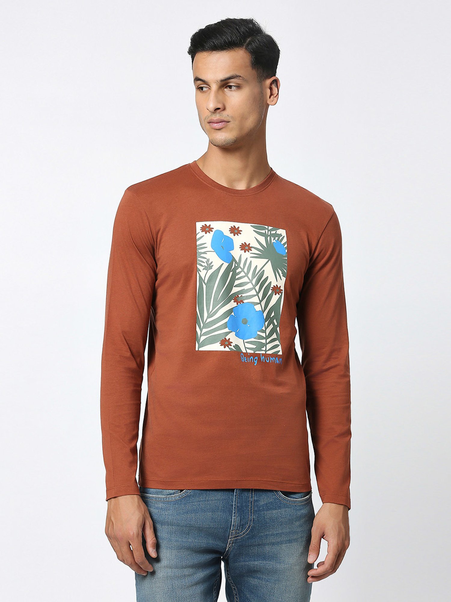 Being Human Brown Regular Fit Graphic Print Crew T-Shirt