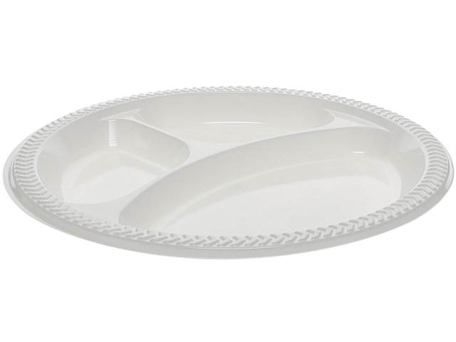 Pactiv YMIC9 Meadoware OPS Dinnerware, 3-Compartment Plate, 8.88" Diameter, White, 400/Carton