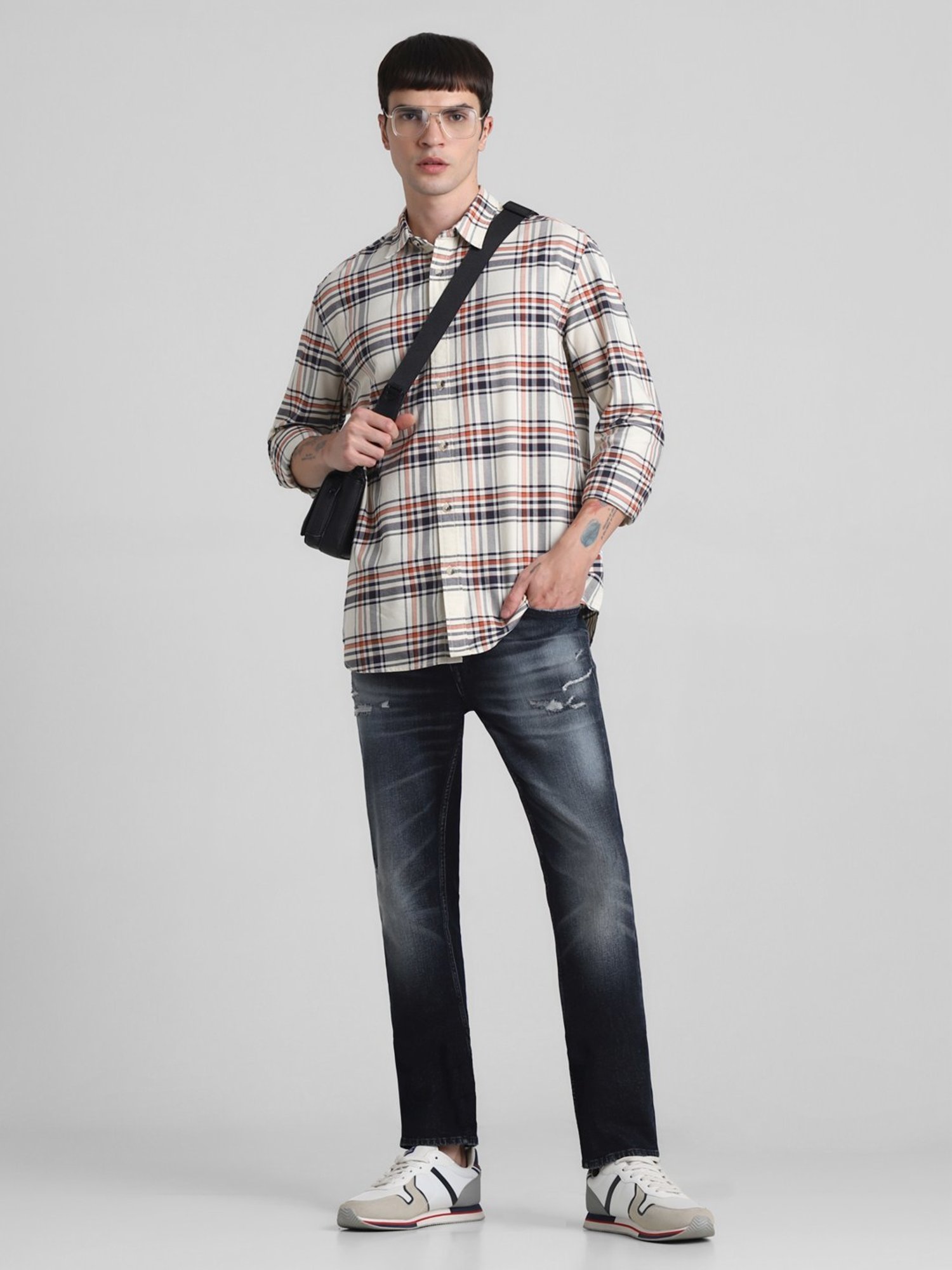 Jack & Jones Dark Blue Denim Cotton Regular Fit Distressed Jeans