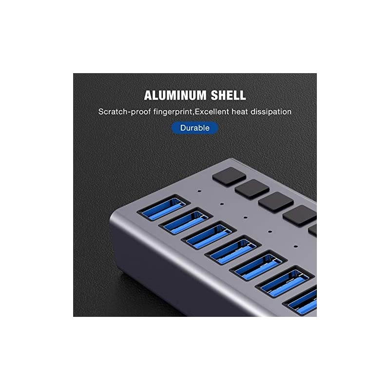 Powered USB Hub  7 Ports 36W USB 30 Data Hub with Individual OnOff Switches and 12V3A Power Adapter USB Hub 30 Splitter for Laptop PC Computer Mobile HDD Flash Drive and More