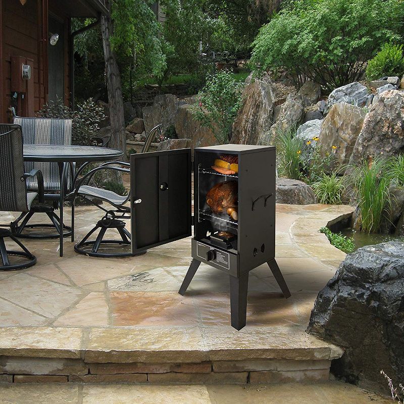 Smoke Hollow 26142G 26-Inch Freestanding Propane Gas Outdoor Smoker with Chrome-Plated Cooking Grids, Black