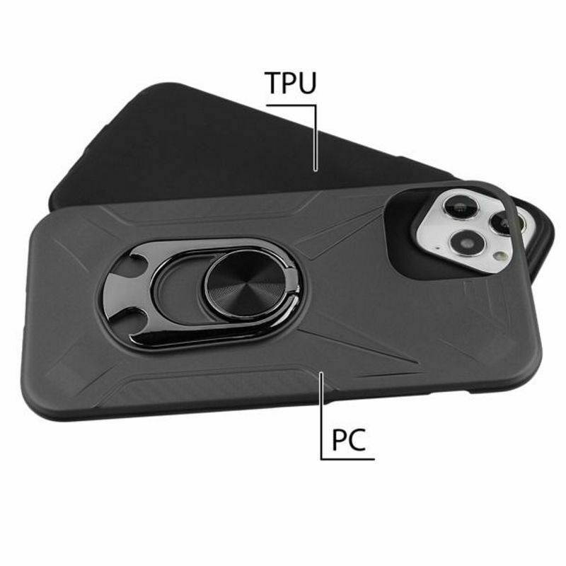 For iPhone 12 Pro Max 6.7" Black Hard Hybrid Case w/ Ring Holder