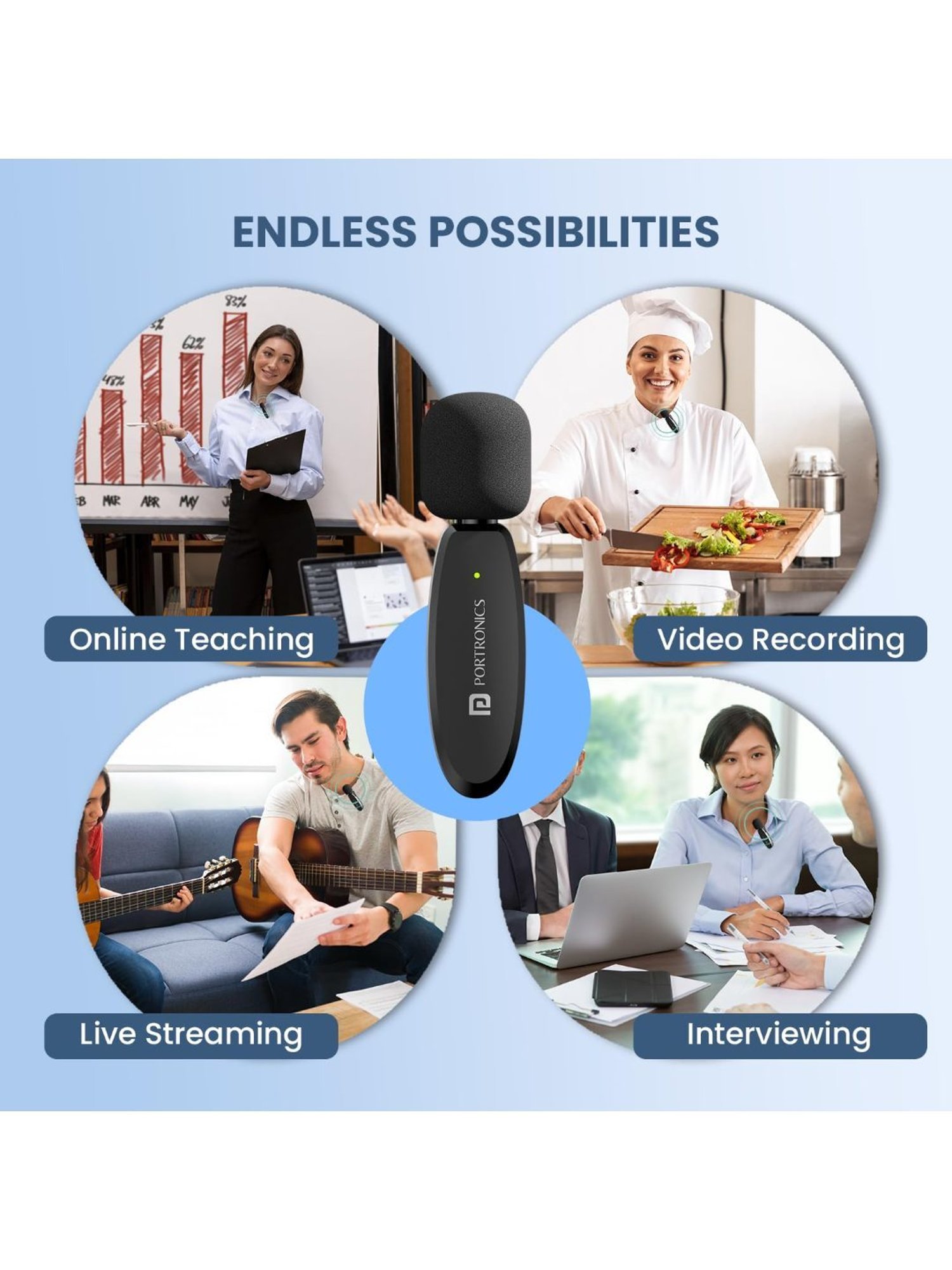 Portronics Dash 7 Omnidirectional 8 Pin Wireless Microphone with Noise Cancellation (Black)