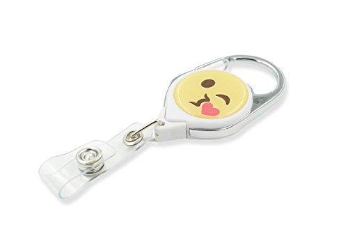 Key-Bak Retract-A-Badge ID Carabiner Retractable Reel with 36-Inch Cord and Twist-Free Vinyl ID Strap (Emoji - Face with Heart Kiss, White)