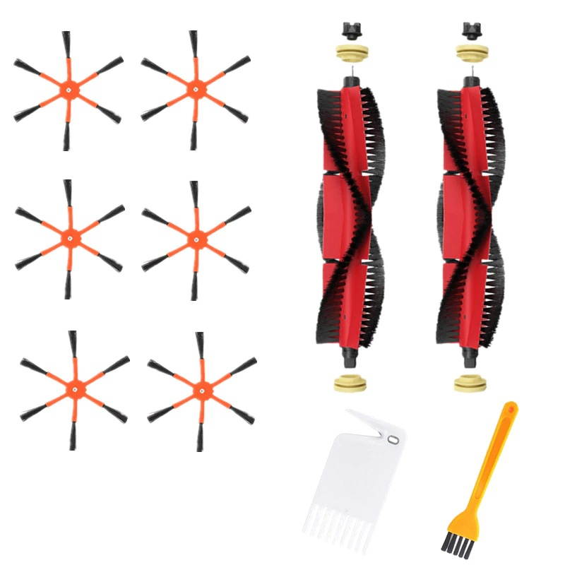 2xDetachable Main Brush+6xOrange 6-Arm Side Brush+2xCleaning Brush for Xiaomi / Roborock S50 S51 S55 S5 S6 Robot Vacuum Cleaner