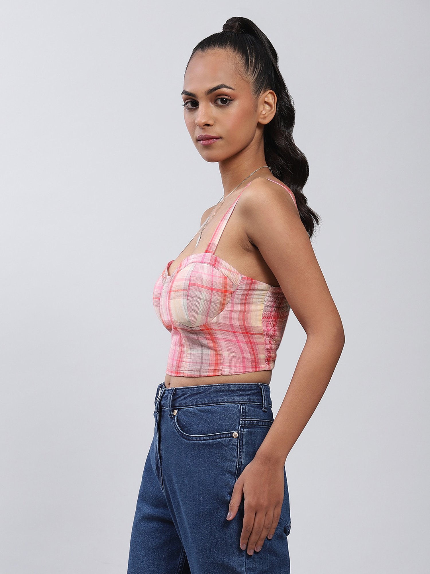 Label Ritu Kumar Pink Check Crop Top