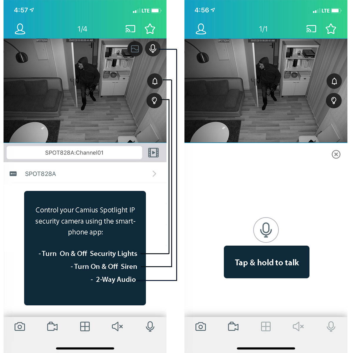 2-Pack Camius SPOT828A Smart 4K Security IP Camera 2-way Audio, powerful security spotlights, Siren, PoE wired, Color night vision, PC, mac software, browser, app, RTSP, works with 12V DC, IP66