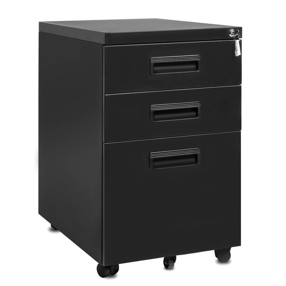3-Drawer Metal Mobile File Cabinet with Lock, 20-1/2w x 15-1/2d x 23-3/8h, Black