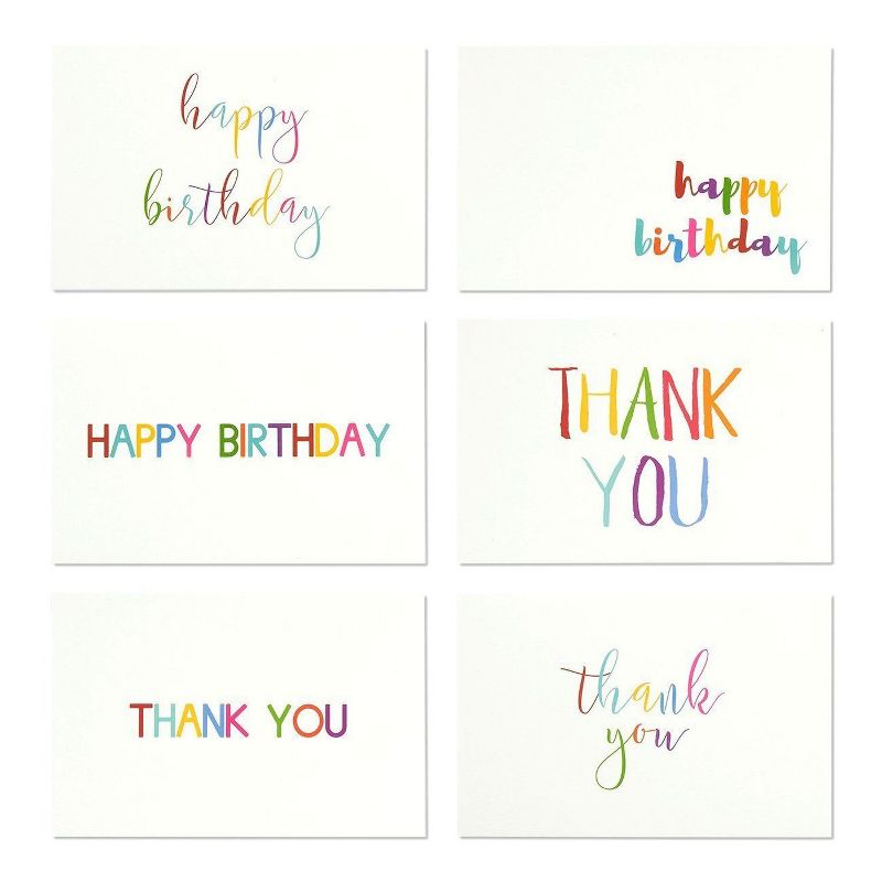 144-Pack Handwritten Designs Happy Birthday and Thank you Cards Assortment 4"x6"