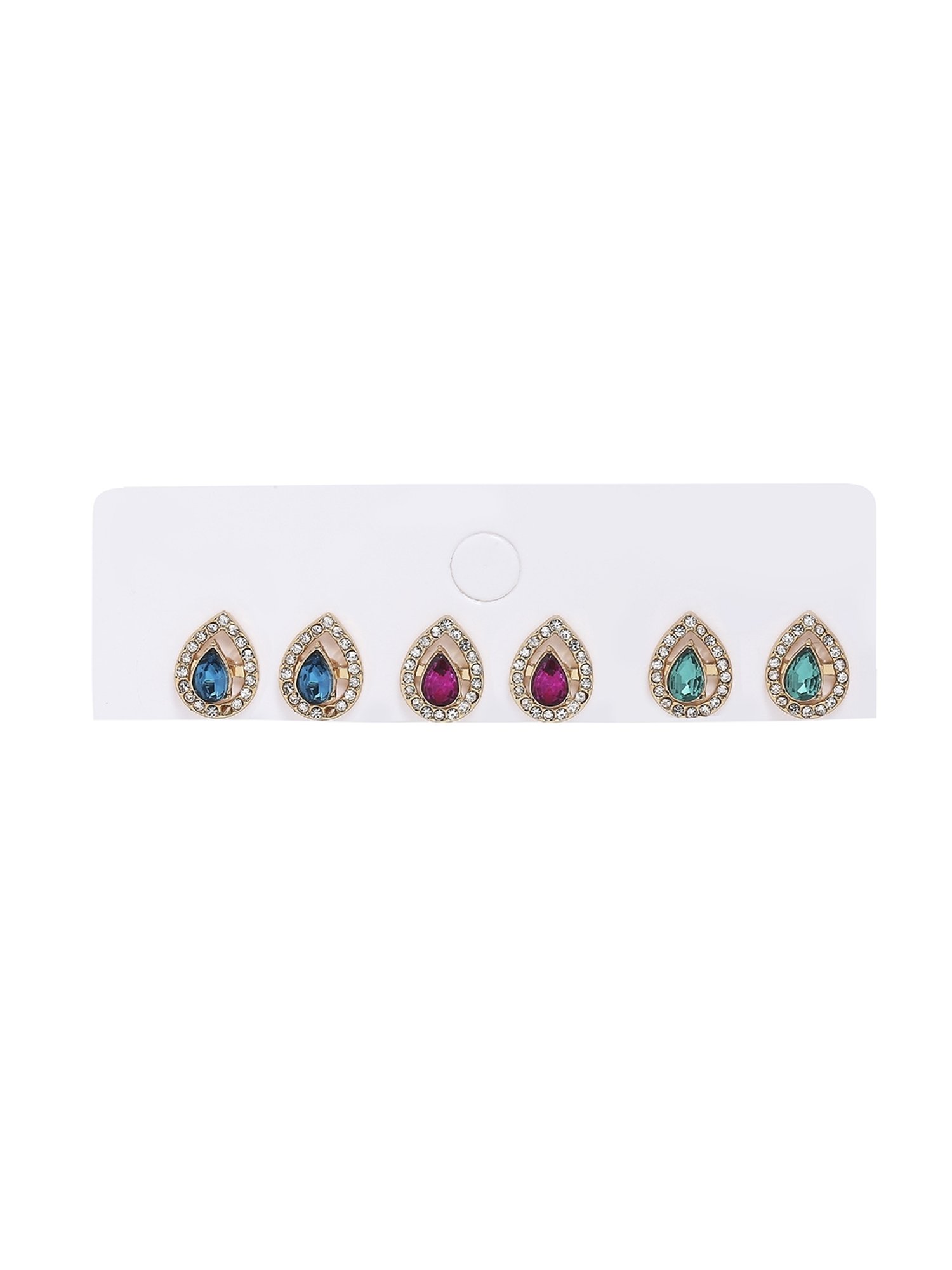 Lilly & Sparkle Gold-Toned Set of 3 Multi-Colored Stone Studded Drop Stud Earrings