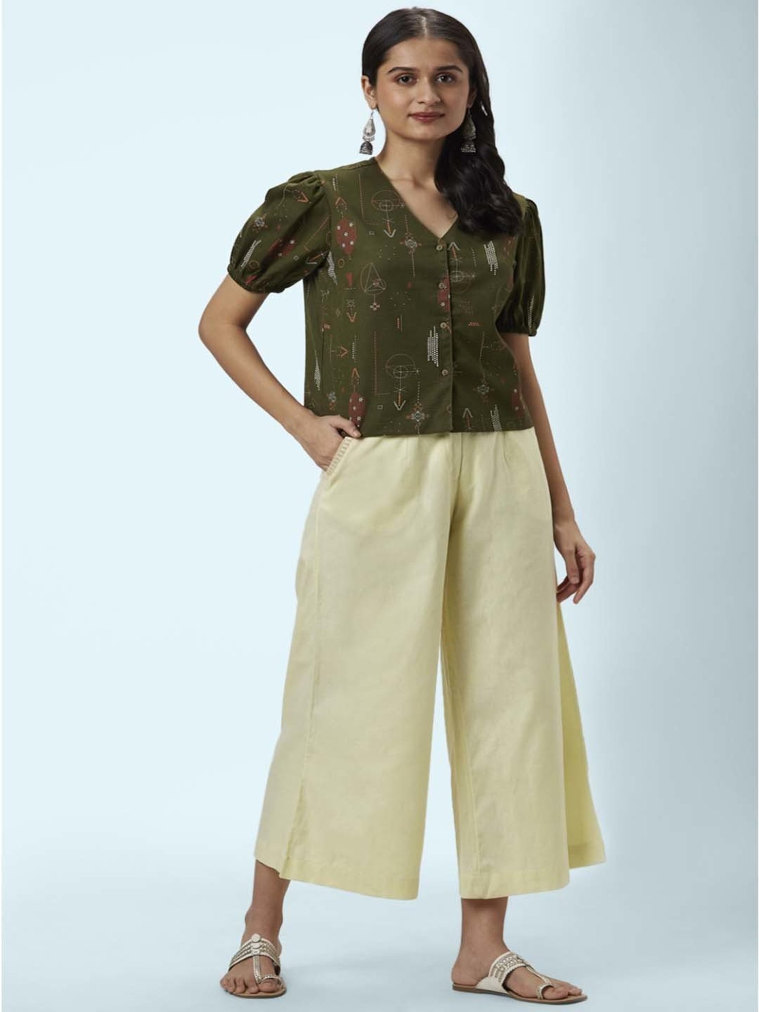 Akkriti by Pantaloons Olive Green Printed Top