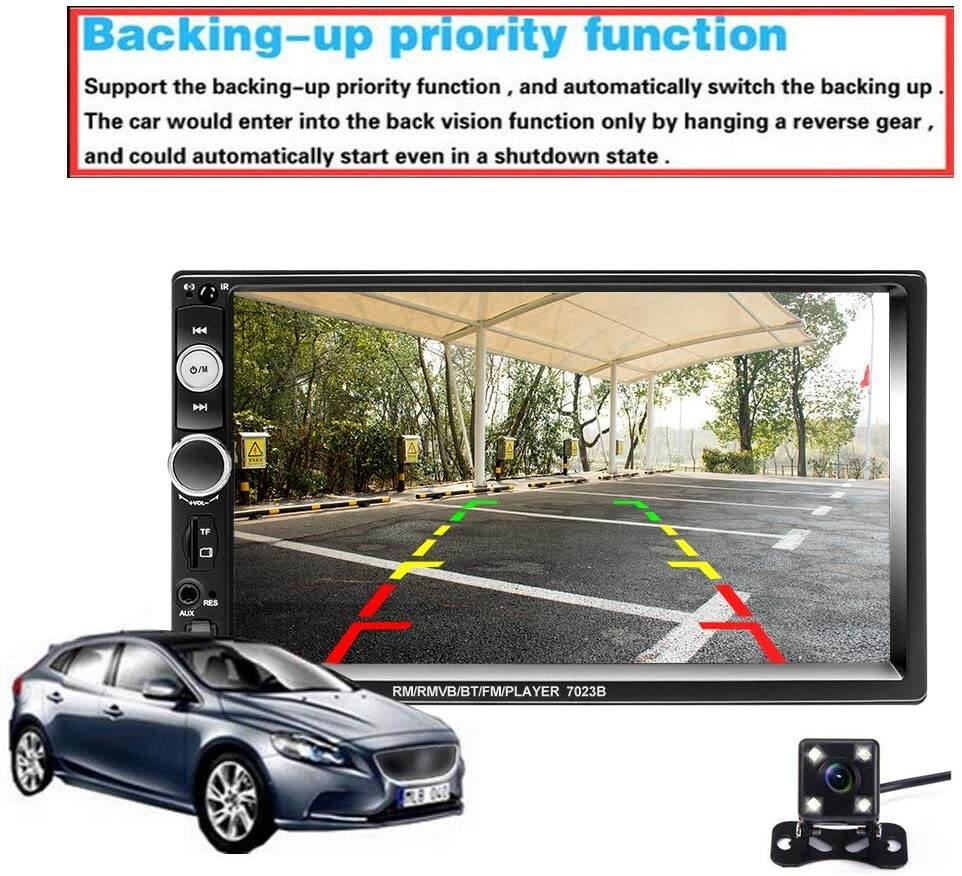 Podofo Double Din Car Stereo Audio Radio, 7" Touchscreen Digital LCD Monitor, Bluetooth Handsfree, Mirror Link, MP3/USB/SD/FM, with Backup Camera & Wireless Remote Control & Steering Wheel Control