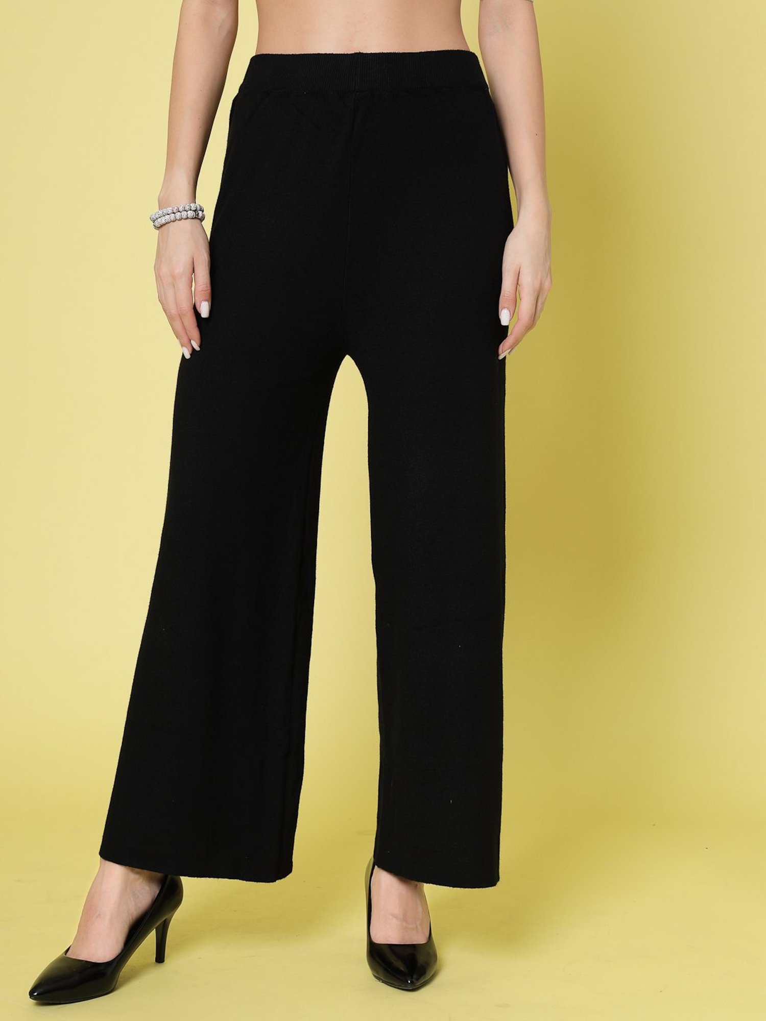 Mafadeny Black Regular Fit Mid Rise Palazzos