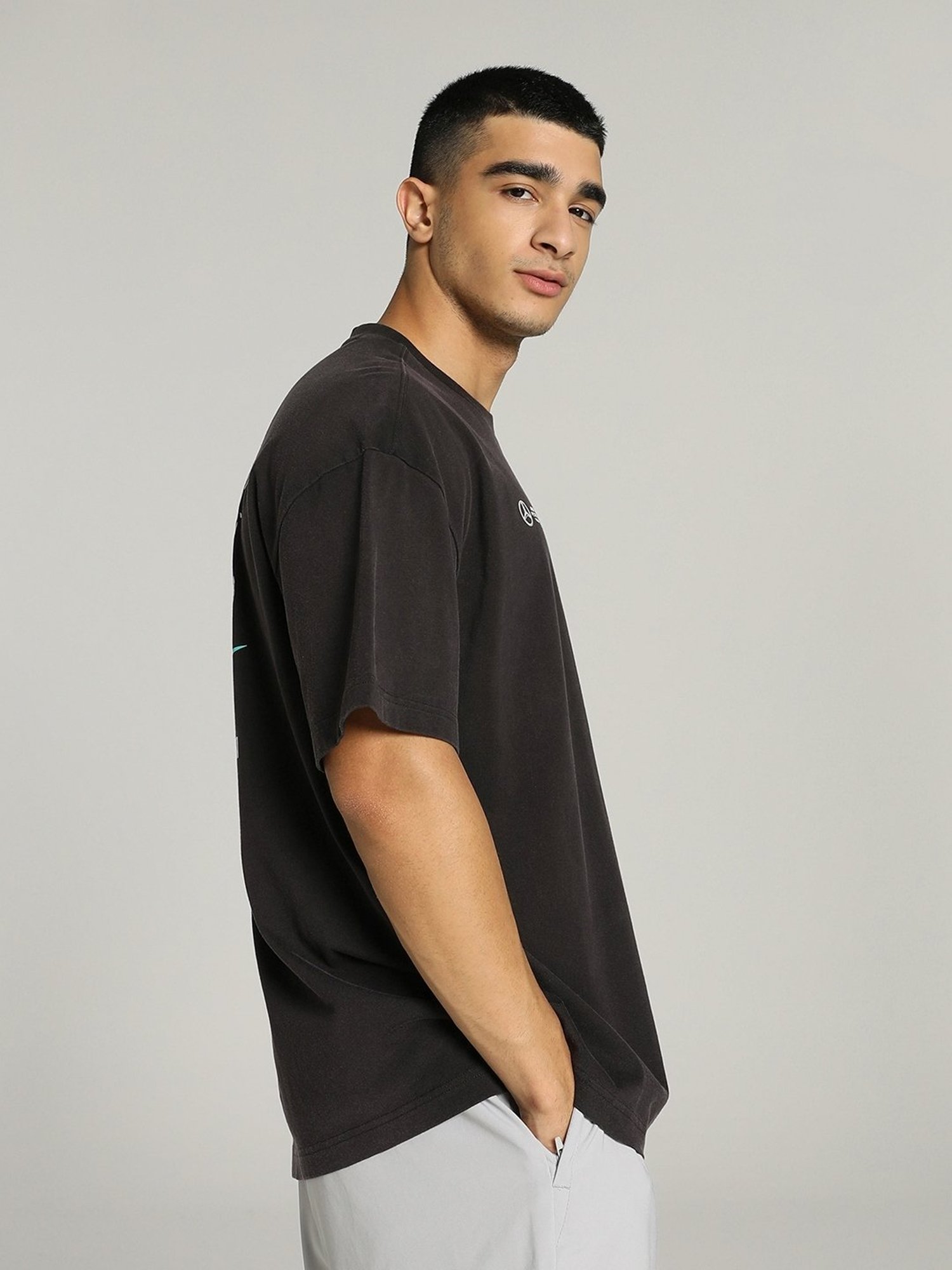 Puma Mercedes-AMG Petronas Formula 1 Black Cotton Relaxed Fit Printed T-Shirt