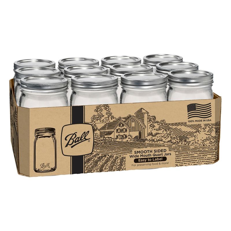 Ball 32oz 12pk Glass Smooth-Sided Wide Mouth Mason Jar with Lid and Band