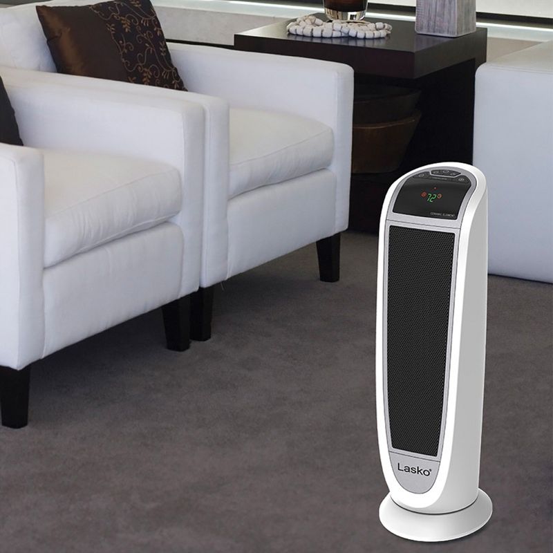 Lasko 5165 Portable Electric 1500 Watt Room Oscillating Ceramic Tower Space Heater with Remote, Adjustable Thermostat, Digital Controls, and Timer